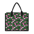 Lotus Flower And Leaf Pattern Print Canvas Tote Bag