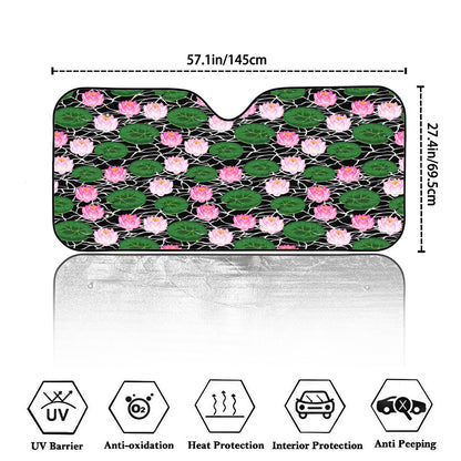 Lotus Flower And Leaf Pattern Print Car Windshield Sun Shade