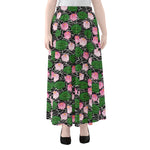 Lotus Flower And Leaf Pattern Print Chiffon Maxi Skirt