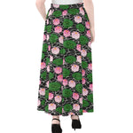 Lotus Flower And Leaf Pattern Print Chiffon Maxi Skirt