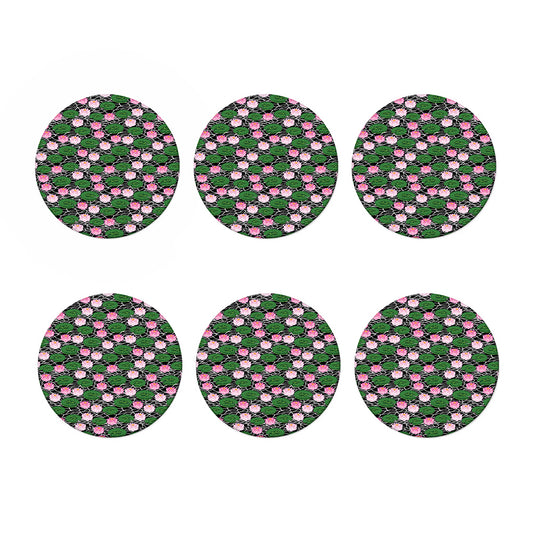 Lotus Flower And Leaf Pattern Print Coaster Set