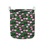 Lotus Flower And Leaf Pattern Print Collapsible Laundry Basket