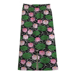 Lotus Flower And Leaf Pattern Print Cotton Front Slit Maxi Skirt