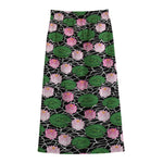 Lotus Flower And Leaf Pattern Print Cotton Front Slit Maxi Skirt