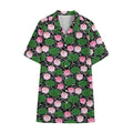 Lotus Flower And Leaf Pattern Print Cotton Hawaiian Shirt