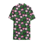Lotus Flower And Leaf Pattern Print Cotton Hawaiian Shirt