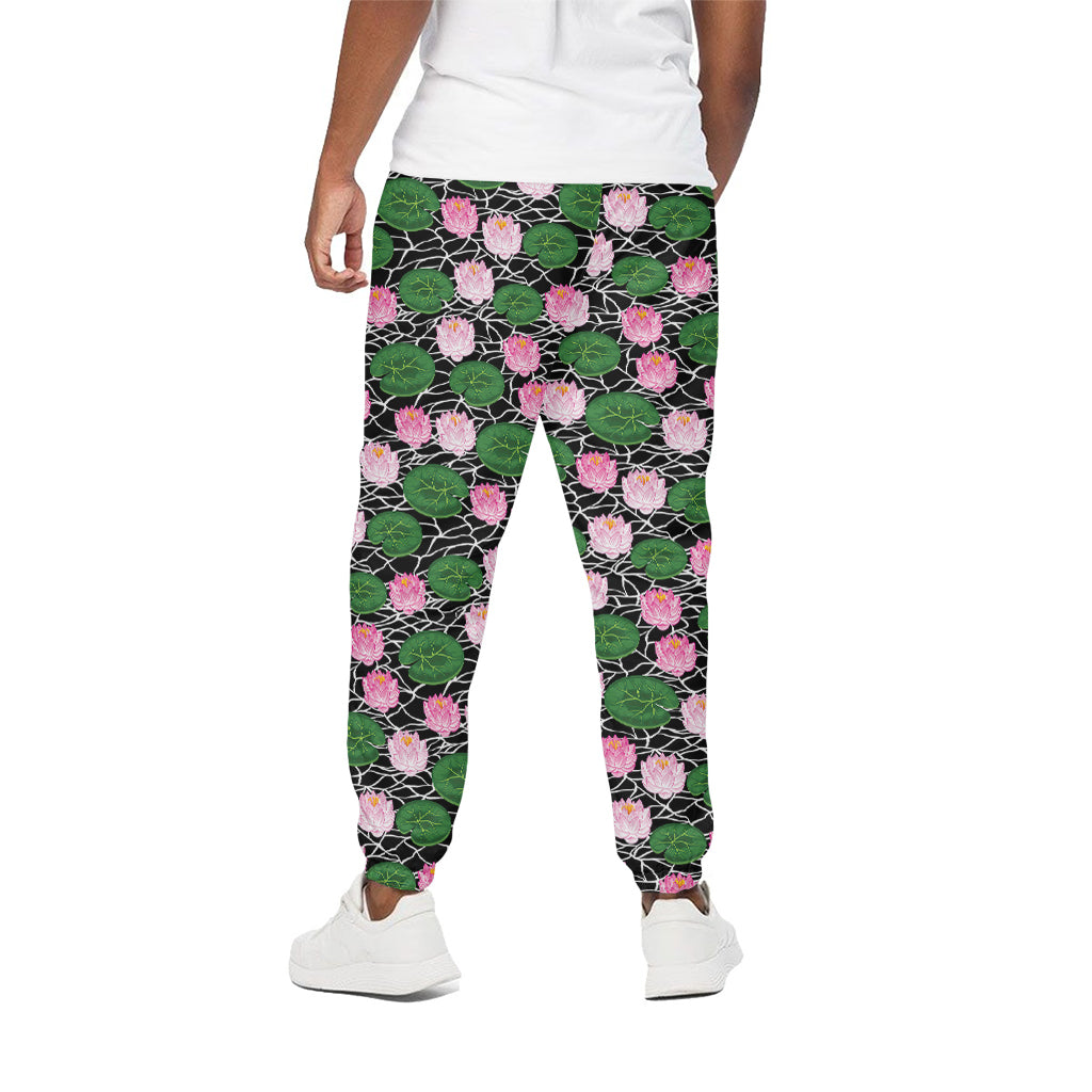 Lotus Flower And Leaf Pattern Print Cotton Pants