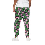 Lotus Flower And Leaf Pattern Print Cotton Pants