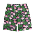 Lotus Flower And Leaf Pattern Print Cotton Shorts