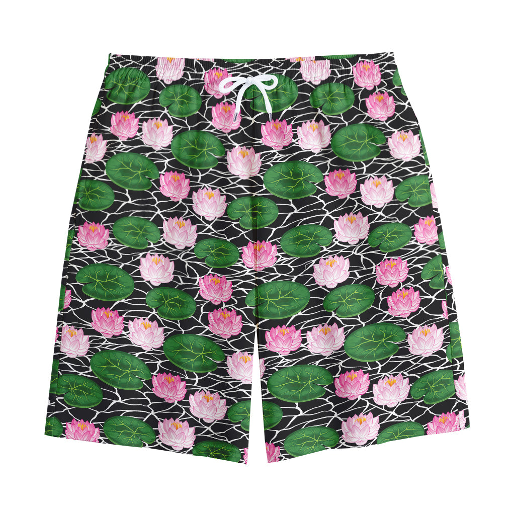 Lotus Flower And Leaf Pattern Print Cotton Shorts