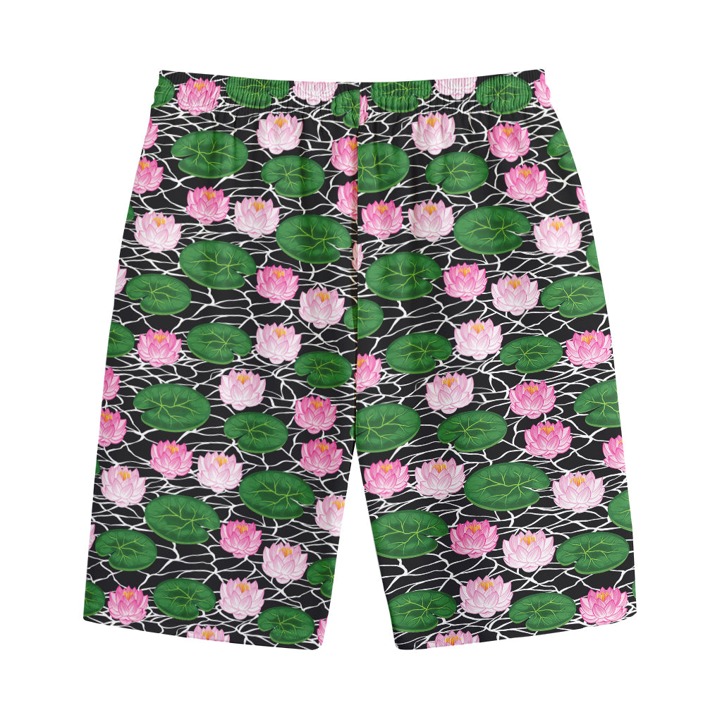 Lotus Flower And Leaf Pattern Print Cotton Shorts