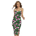 Lotus Flower And Leaf Pattern Print Cross Back Cami Dress