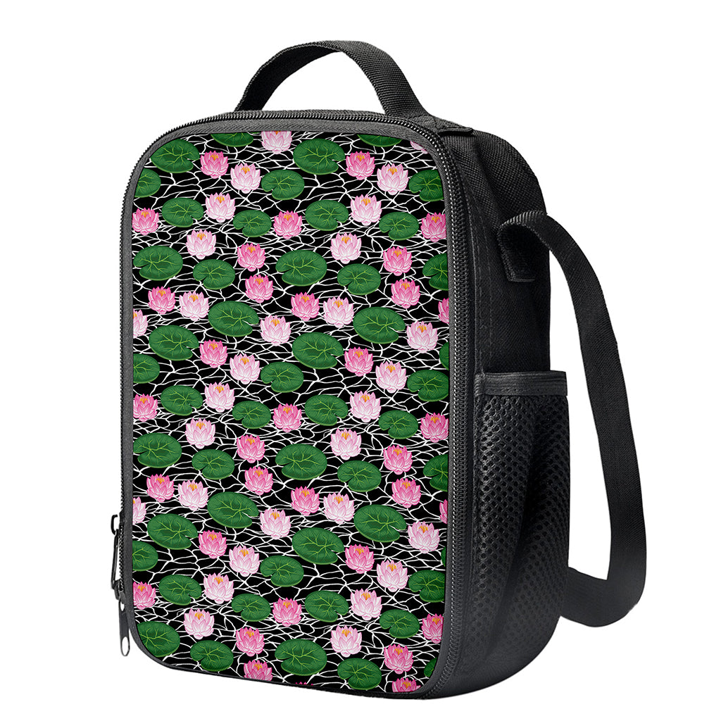 Lotus Flower And Leaf Pattern Print Crossbody Lunch Bag