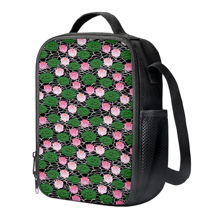 Lotus Flower And Leaf Pattern Print Crossbody Lunch Bag