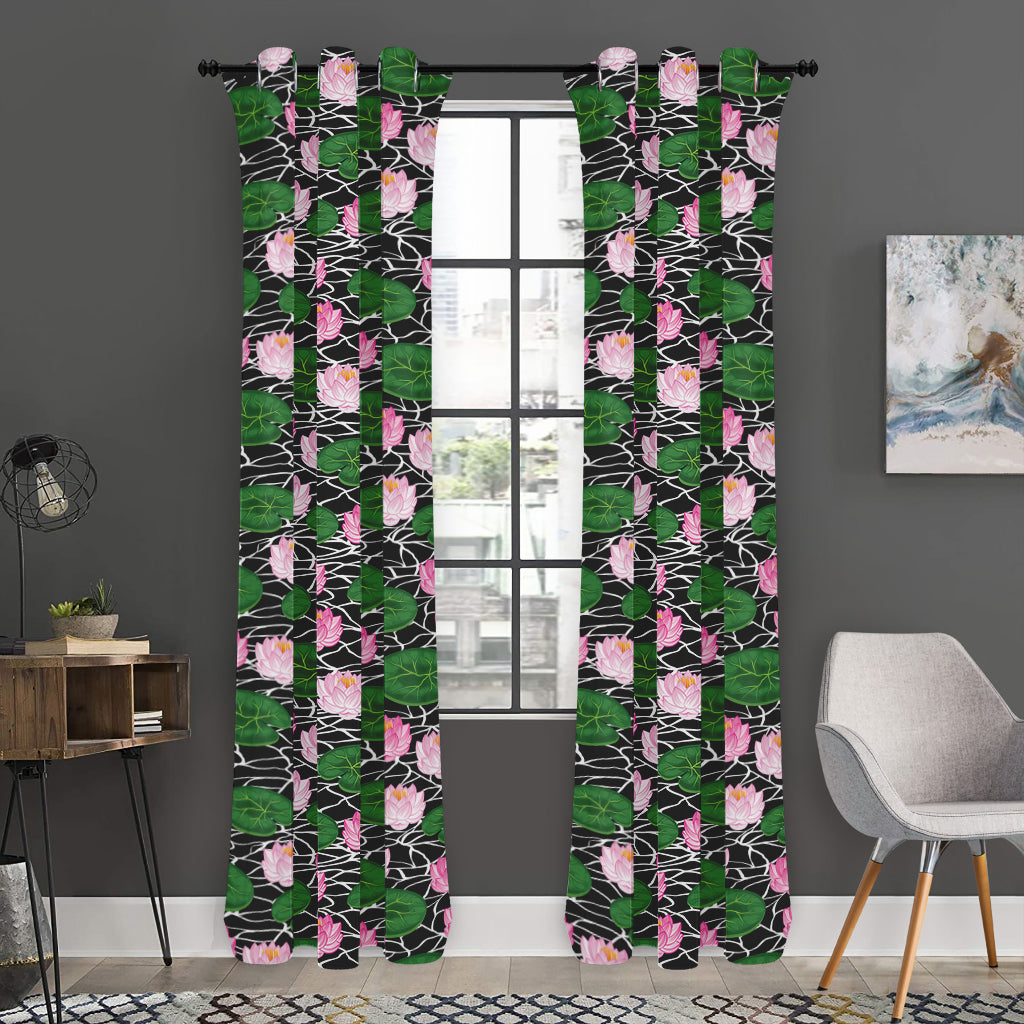 Lotus Flower And Leaf Pattern Print Curtain