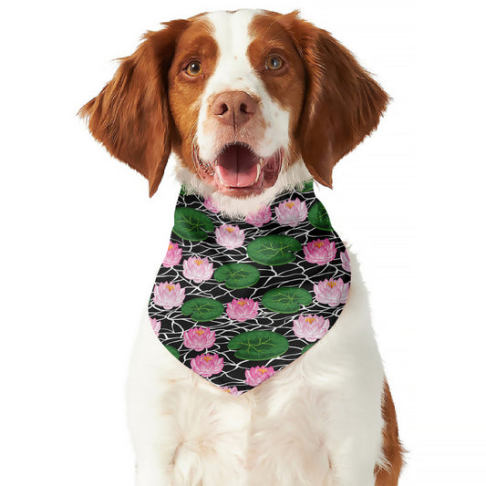Lotus Flower And Leaf Pattern Print Dog Bandana