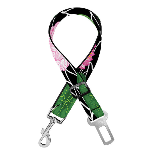 Lotus Flower And Leaf Pattern Print Dog Seat Belt
