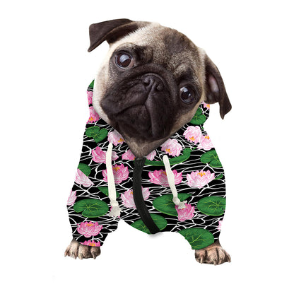 Lotus Flower And Leaf Pattern Print Dog Zip Up Hoodie