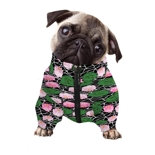 Lotus Flower And Leaf Pattern Print Dog Zip Up Jacket