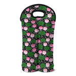 Lotus Flower And Leaf Pattern Print Double Neoprene Wine Tote