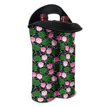 Lotus Flower And Leaf Pattern Print Double Neoprene Wine Tote