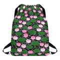Lotus Flower And Leaf Pattern Print Drawstring Backpack