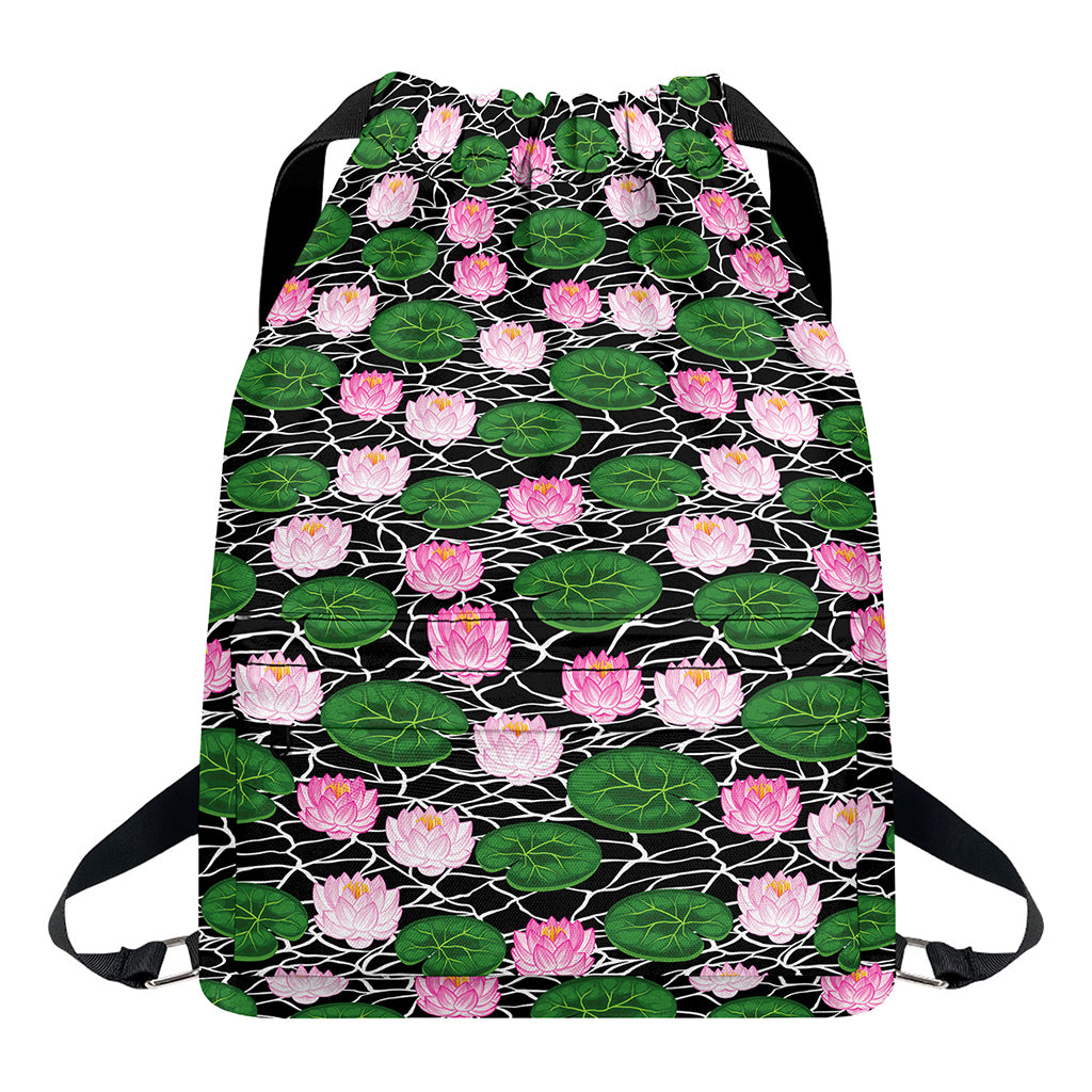 Lotus Flower And Leaf Pattern Print Drawstring Backpack