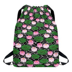 Lotus Flower And Leaf Pattern Print Drawstring Backpack