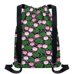 Lotus Flower And Leaf Pattern Print Drawstring Backpack