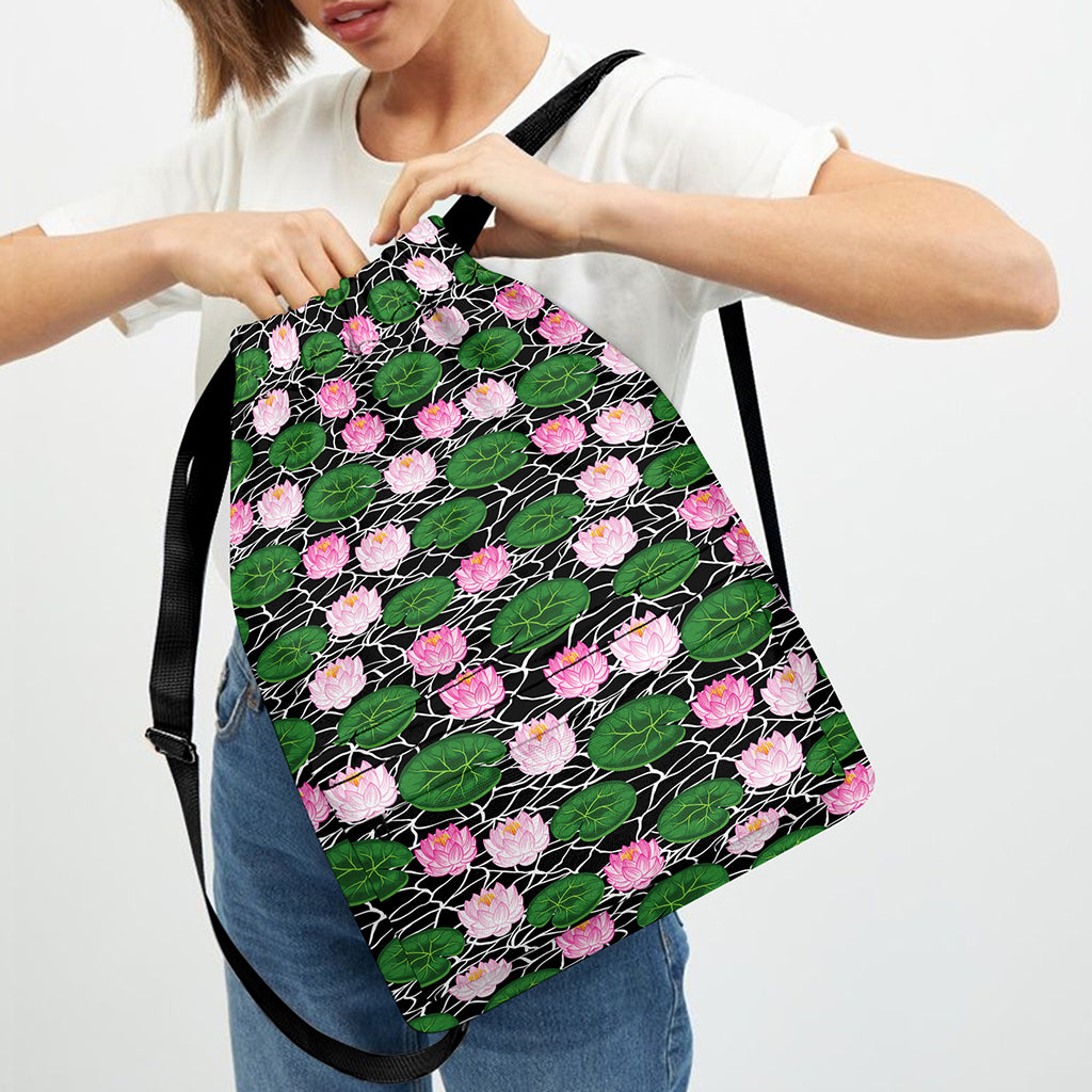 Lotus Flower And Leaf Pattern Print Drawstring Backpack