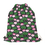 Lotus Flower And Leaf Pattern Print Drawstring Bag