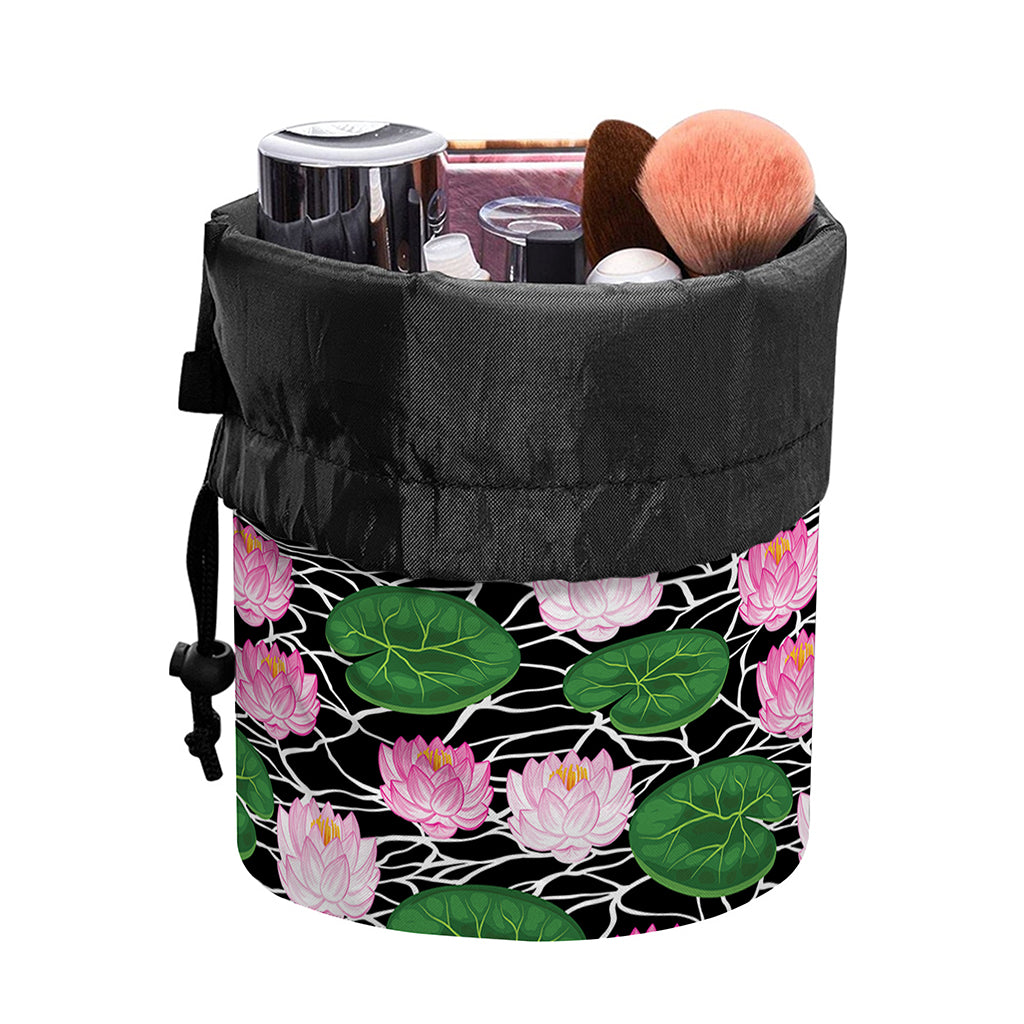 Lotus Flower And Leaf Pattern Print Drawstring Makeup Bag