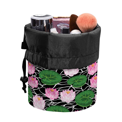 Lotus Flower And Leaf Pattern Print Drawstring Makeup Bag
