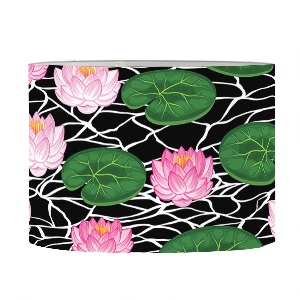 Lotus Flower And Leaf Pattern Print Drum Lamp Shade