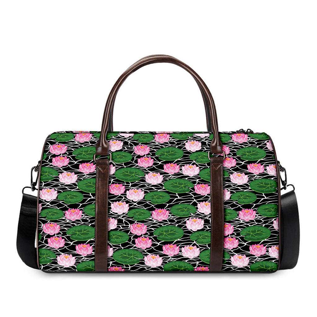 Lotus Flower And Leaf Pattern Print Duffle Bag