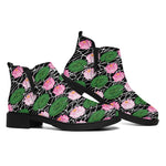 Lotus Flower And Leaf Pattern Print Flat Ankle Boots