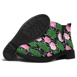 Lotus Flower And Leaf Pattern Print Flat Ankle Boots