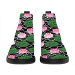 Lotus Flower And Leaf Pattern Print Flat Ankle Boots