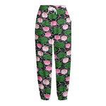 Lotus Flower And Leaf Pattern Print Fleece Lined Knit Pants