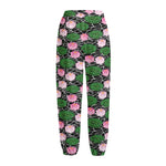 Lotus Flower And Leaf Pattern Print Fleece Lined Knit Pants
