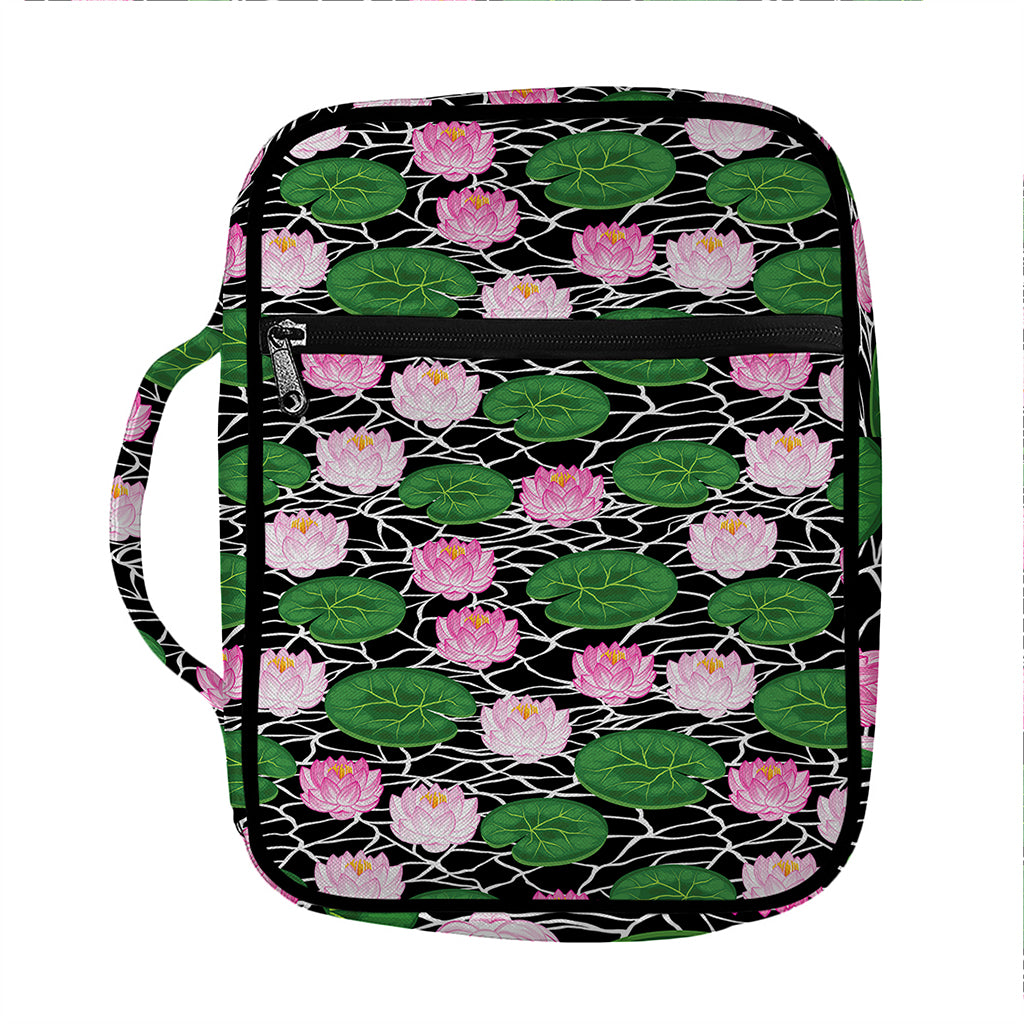Lotus Flower And Leaf Pattern Print Front Pocket Bible Bag