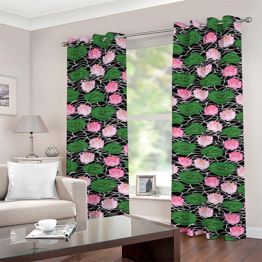Lotus Flower And Leaf Pattern Print Grommet Curtains