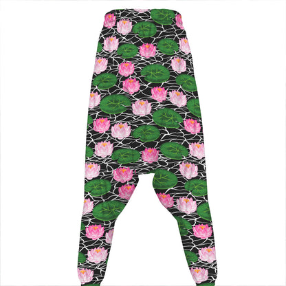 Lotus Flower And Leaf Pattern Print Hammer Pants