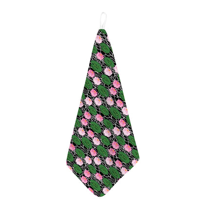 Lotus Flower And Leaf Pattern Print Hand Towel
