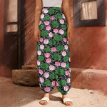 Lotus Flower And Leaf Pattern Print Harem Pants