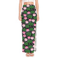 Lotus Flower And Leaf Pattern Print High Slit Maxi Skirt