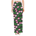 Lotus Flower And Leaf Pattern Print High Slit Maxi Skirt