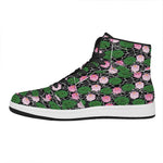 Lotus Flower And Leaf Pattern Print High Top Leather Sneakers