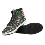 Lotus Flower And Leaf Pattern Print High Top Leather Sneakers