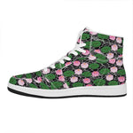 Lotus Flower And Leaf Pattern Print High Top Leather Sneakers